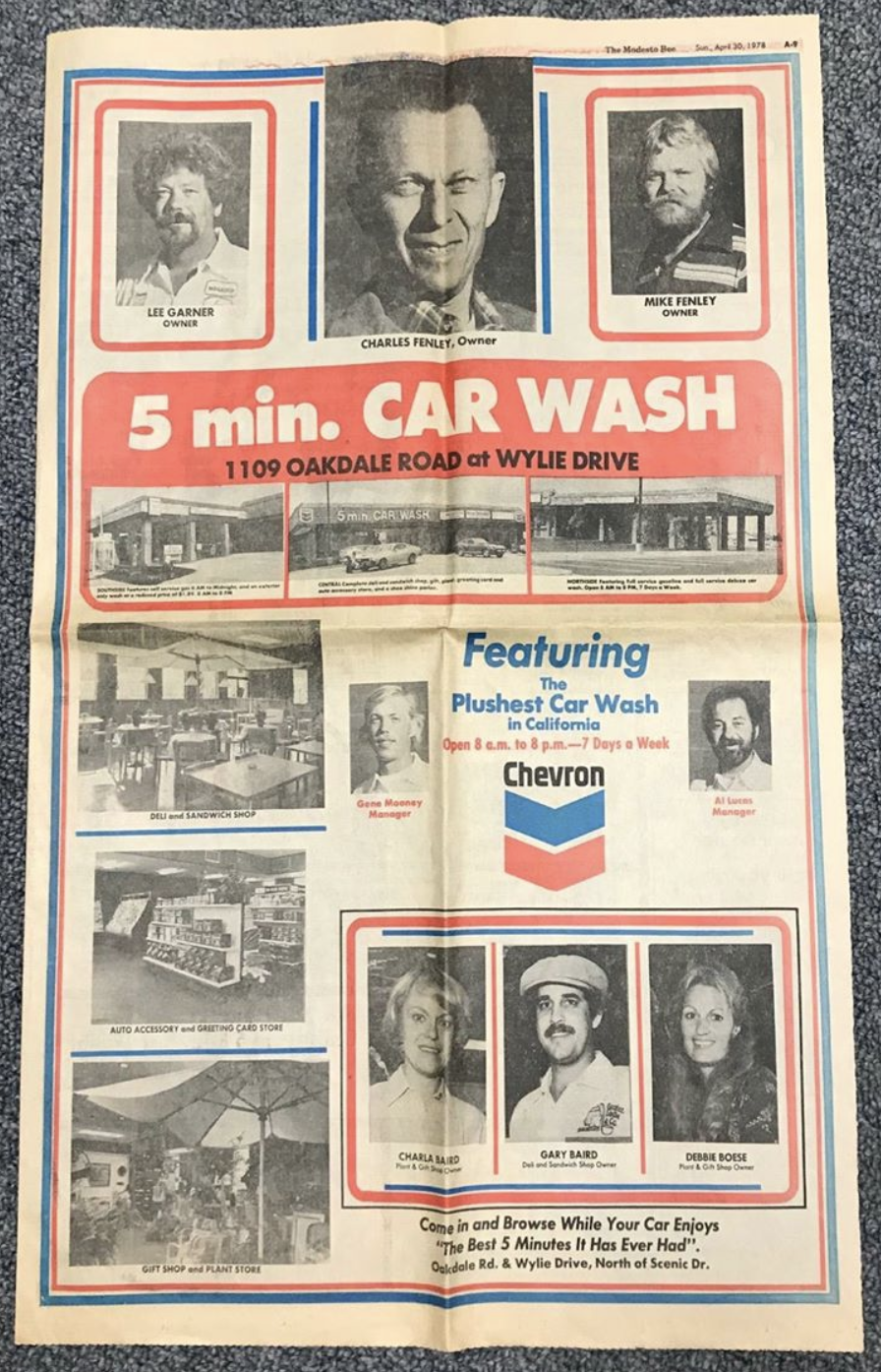 5 Minute CarWash Ad in the Modesto Bee, 1978.